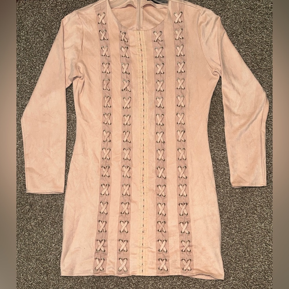 Pale pink suede dress back zipper US size 12